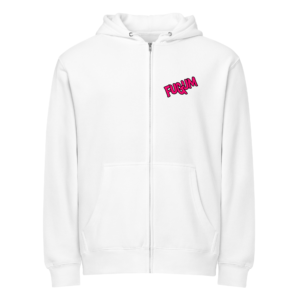 Pink FUGUM Logo Front Premium full zip hoodie
